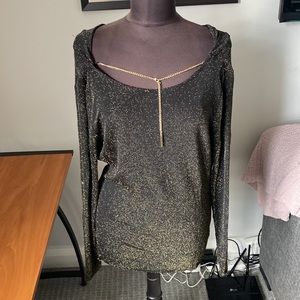 MICHAEL Michael Kors Black and Gold Long Sleeve Dressy Top